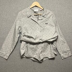 Figs Heartbeat Grey Long Sleeve Button Pajama Sleep Shirt shorts set made cotton